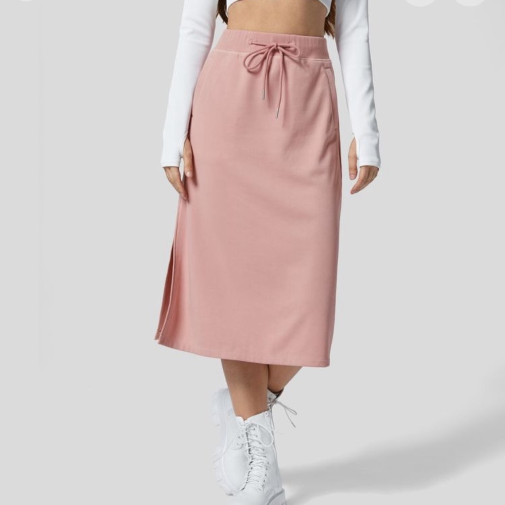 Ribbed High Waisted Drawstring Side Pocket Split Solid A-line
Midi Casua… - Picture 2 of 11